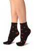 Hearts All Over Black Ankle High Socks