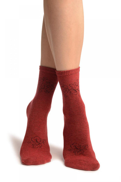 Hedera Leaves On Red Ankle High Socks