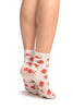 White With Red Woven Roses Ankle High Socks