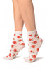 White With Red Woven Roses Ankle High Socks