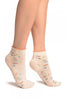 Cream With Summer Flowers Ankle High Socks