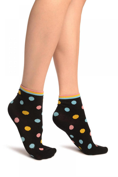 Black With Rainbow Polka Dot Ankle High Socks