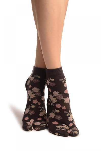 Sakura Flowers On Slate Grey Japanese Ankle High Socks