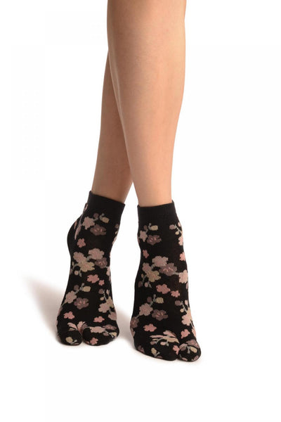 Sakura Flowers On Black Japanese Ankle High Socks