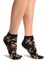 Sakura Flowers On Black Japanese Ankle High Socks