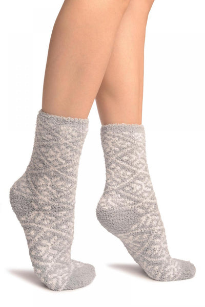 Grey Nordic Pattern Soft Feather Touch Bed Lounge Socks