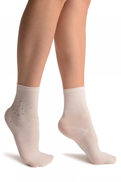 White Sequin Embellished Ankle High Socks