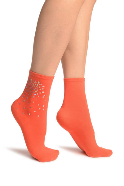 Orange Sequin Embellished Ankle High Socks