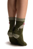 Green With Cute Cat & Satin Bow Angora Ankle High Socks