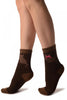 Brown With Cute Cat & Satin Bow Angora Ankle High Socks