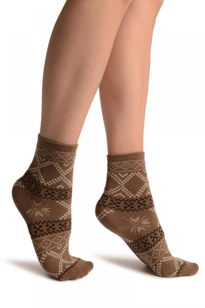 Brown With Nordic Pattern Ankle High Socks