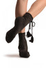 Dark Grey Lace Up With Silicon Grip Angora Ankle High Socks