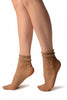 Beige With Little Dots And Silky Comfort Top Ankle High Socks