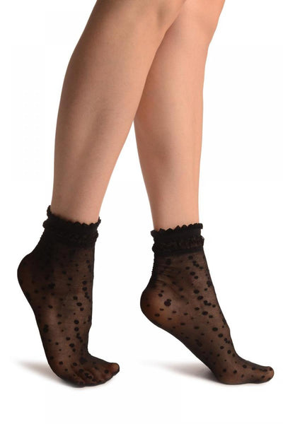 Black With Little Dots And Silky Comfort Top Ankle High Socks