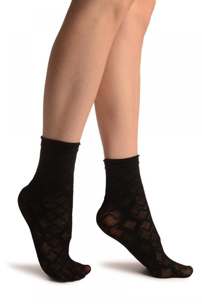 Black With Transparent Diamonds Ankle High Socks