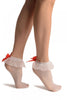 White Opaque With Red Bow & Lace Ankle High Socks