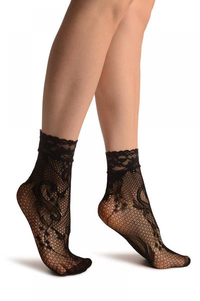 Gladiolus Flowers Black Lace Socks Ankle High