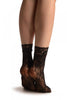 Small Viola Flowers Black Lace Socks Ankle High