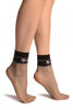 Grey With Black Top & White Lotus Flowers Socks Ankle High