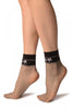 Grey With Black Top & White Lotus Flowers Socks Ankle High