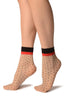 Nude With Black Polka Dots & Red Stripe Top Socks Ankle High