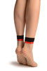 Nude With Black Polka Dots & Red Stripe Top Socks Ankle High