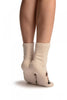 Cream With Cute Bear Terry Ankle High Socks