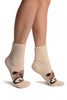 Cream With Cute Bear Terry Ankle High Socks