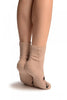Beige With Cute Bear Terry Ankle High Socks