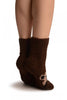 Brown With Cute Bear Terry Ankle High Socks