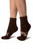 Brown With Cute Bear Terry Ankle High Socks