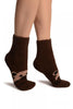 Brown With Cute Bear Terry Ankle High Socks