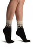 White & Black Duo With Snowflakes Angora Ankle High Socks