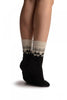 White & Black Duo With Snowflakes Angora Ankle High Socks