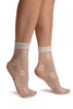 White With Woven Daisy Fowers Socks Ankle High