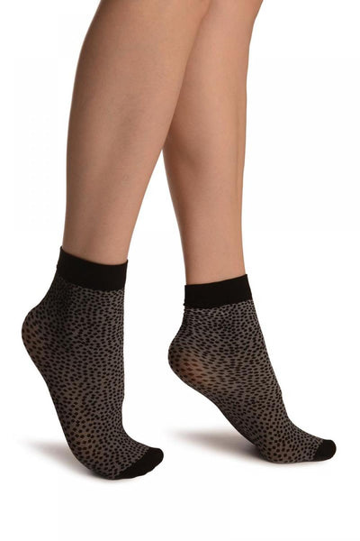Grey With Small Black Dots Ankle High Socks