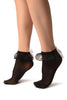Black Opaque With White Bow & Lace Ankle High Socks