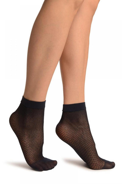 Dark Blue Woven Dots Ankle High Socks