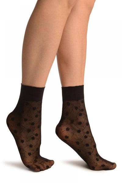 Dark Blue With Violet Flowers On Mesh Ankle High Socks
