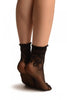 Black With Roses Comfort Top Ankle High Socks