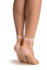 Pink With Little Woven Flowers On Invisible Mesh Ankle High Socks