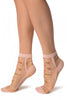 Pink With Little Woven Flowers On Invisible Mesh Ankle High Socks