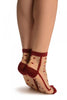Burgundy With Little Woven Flowers On Invisible Mesh Ankle High Socks