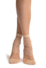 Beige Hearts On Invisible Mesh Ankle High Socks
