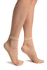 Beige Hearts On Invisible Mesh Ankle High Socks