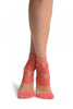 Coral Pink Hearts On Invisible Mesh Ankle High Socks