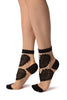Black Pink Hearts On Invisible Mesh Ankle High Socks