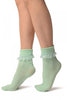 Celadon Green With Pink Lace Trim Ankle High Socks