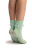 Celadon Green With Pink Lace Trim Ankle High Socks