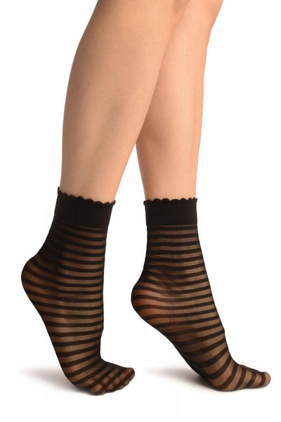 Black Transparent & Opaque Stripes Ankle High Socks